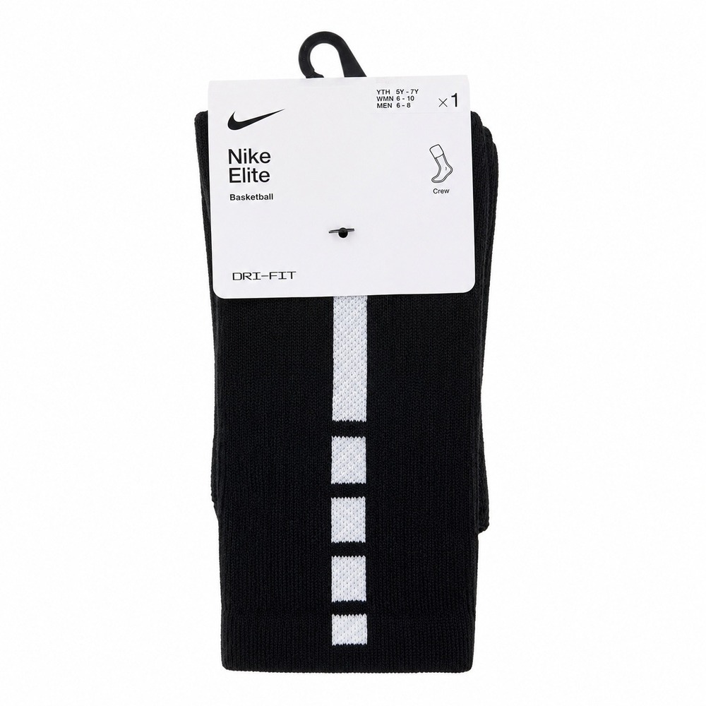 Nike 6-8 Elite Basketball Crew Socks Black White Dri-FIT Athletic Knit NEW